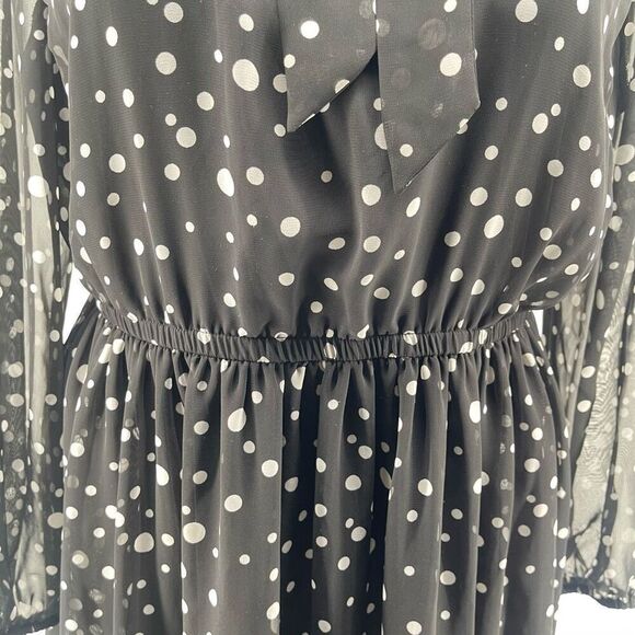 Lane Bryant Polka Dot Chiffon Fit & Flare Dress 16 Keyhole Neck Elastic Waist - Picture 9 of 17